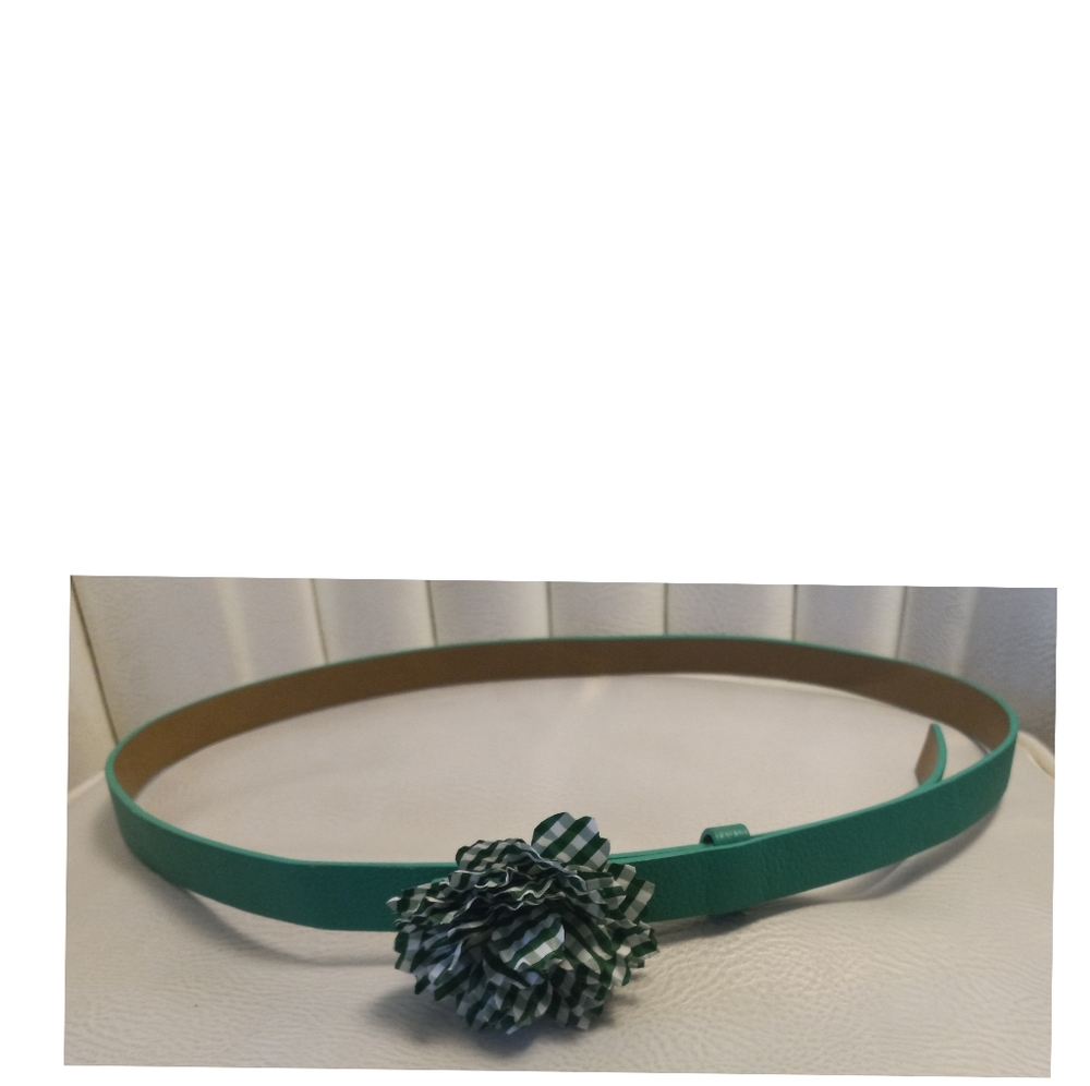 Talbots green Skinny Thin Floral Buckle Leather Lined Belt Size Large.